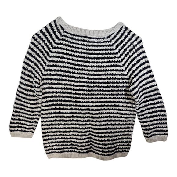 Ann Taylor LOFT Navy/Beige Striped Chunky 3/4 Sleeve Sweater Size L - Picture 5 of 6